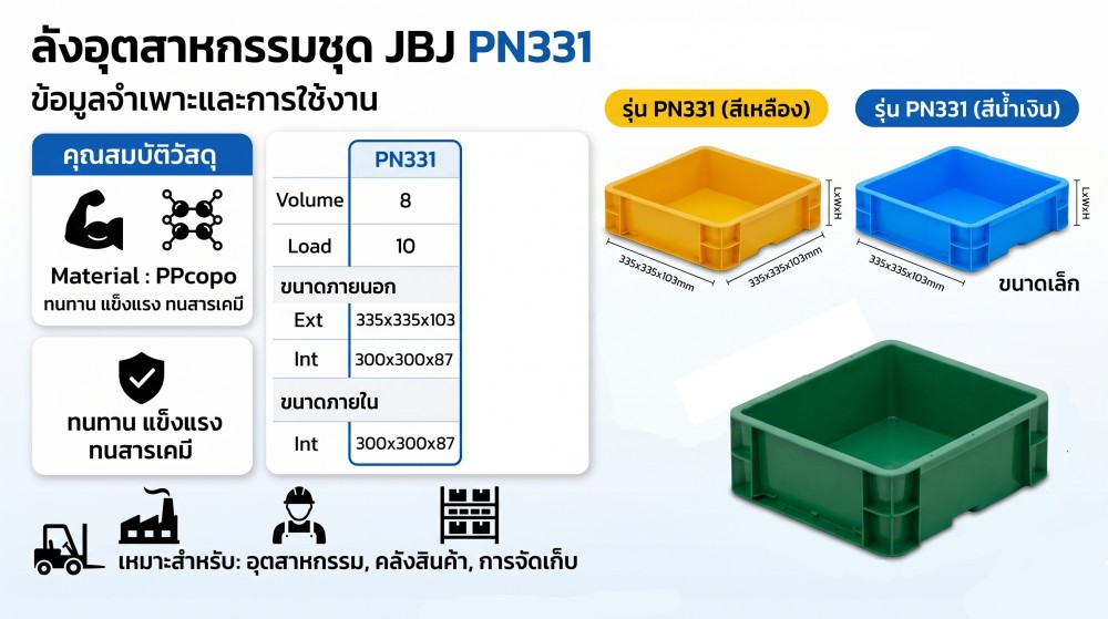 ลังชุด JBJ PN331 สีเขียว 335 x 335 x 103 มม 