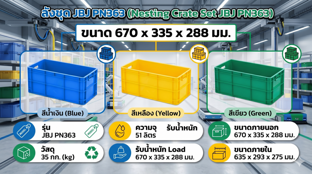 ลังชุด JBJ PN363 สีน้ำเงิน ขนาด 670 x 335 x 288 มม 