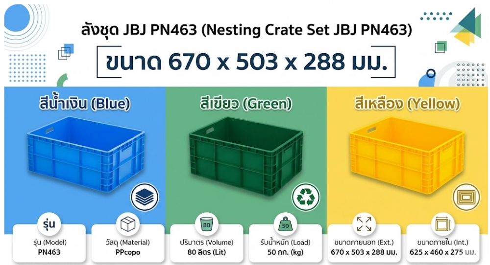 ลังชุด JBJ PN463 สีน้ำเงิน ขนาด 670 x 503 x 288 มม 
