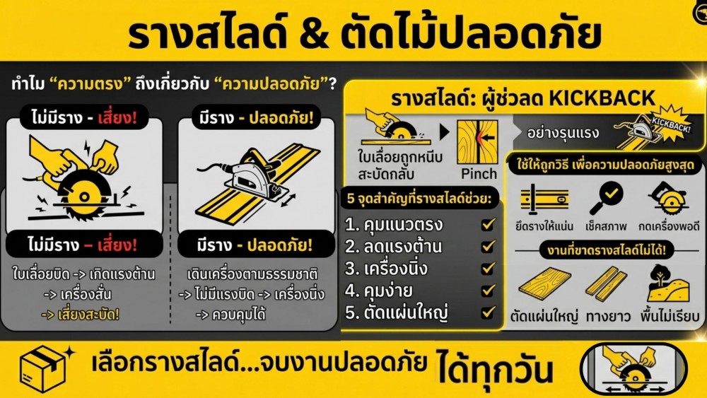ใช้ รางสไลด์ กับเลื่อยวงเดือน เลื่อยราง เกี่ยวยังไงกับความปลอดภัย