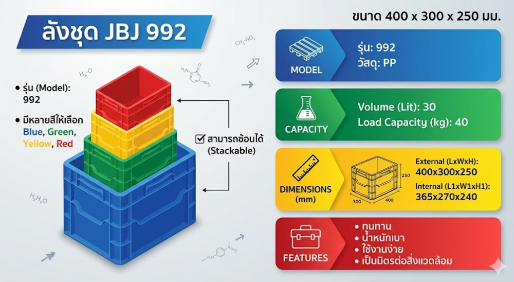 ลังชุด JBJ 992 สีน้ำเงิน ขนาด 400 x 300 x 250 มม 
