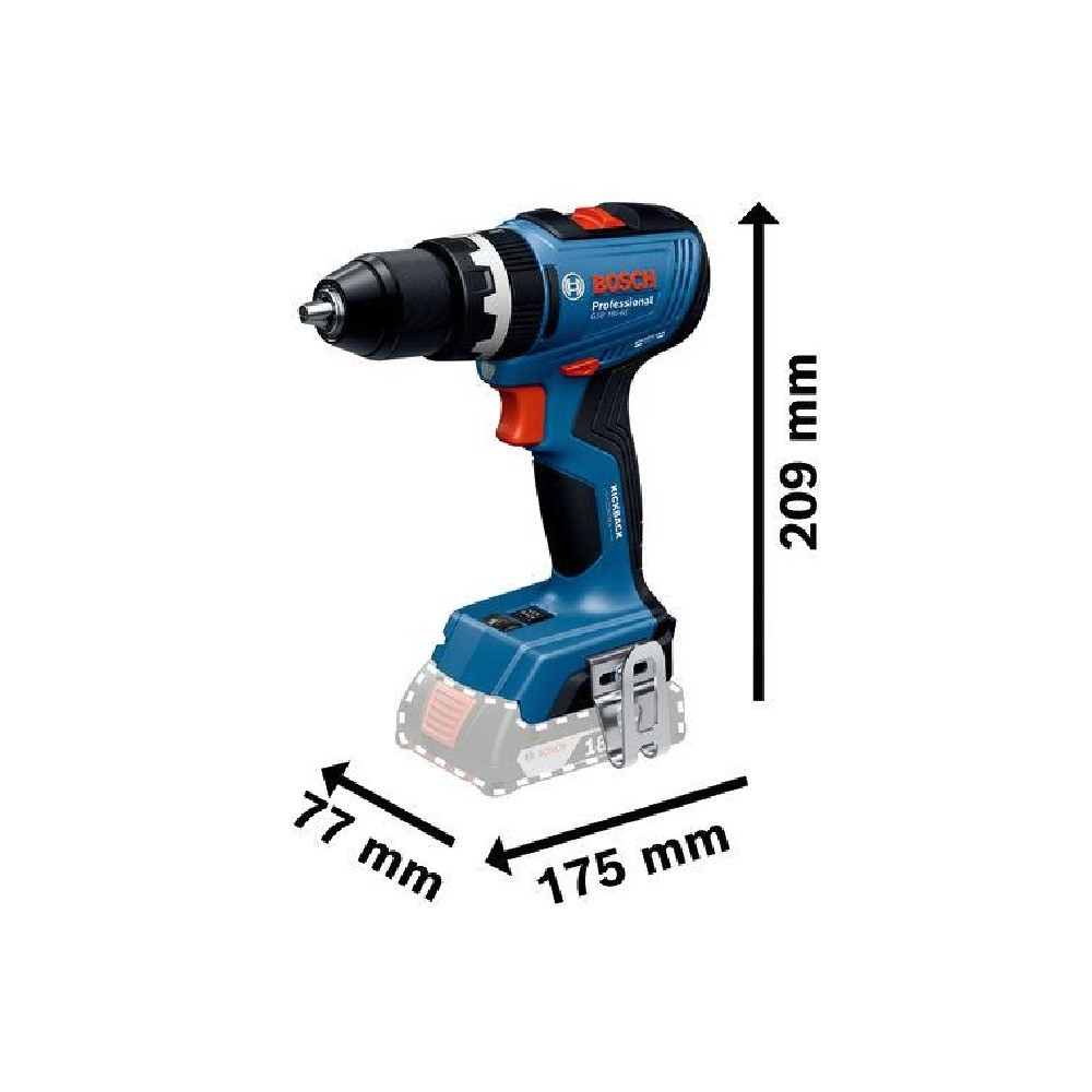 สว่านกระแทกไร้สาย BOSCH PRO GSB 18V-65 18V แรงบิดสูงสุด 65 Nm ขนาดหัวจับดอก 13 มม. (ตัวเปล่า)