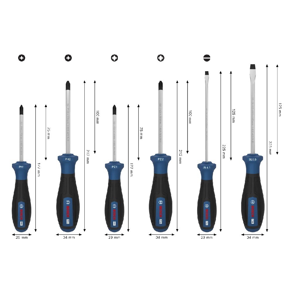 ชุดไขควง BOSCH 1 600 A03 9PD PRO Screwdriver Set PH PZ SL  6 ชิ้น