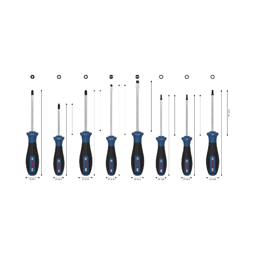 ชุดไขควง BOSCH 1 600 A03 9PF PRO Screwdriver Set PH PZ SL TX 8 ชิ้น