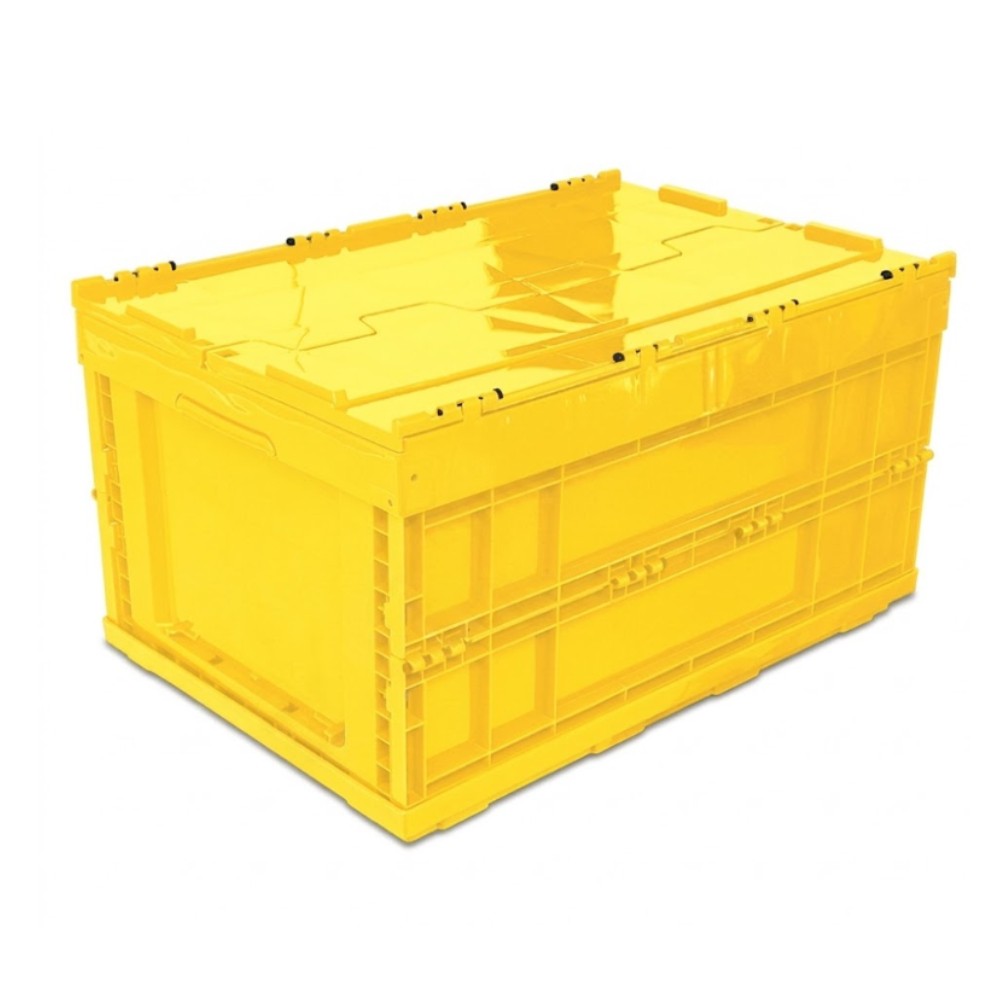ลังทึบพลาสติกพับได้ JBJ 2999 พร้อมฝาซิกแซก ความจุ 81L สีเหลือง ขนาด 600 x 400 x 340 มม 