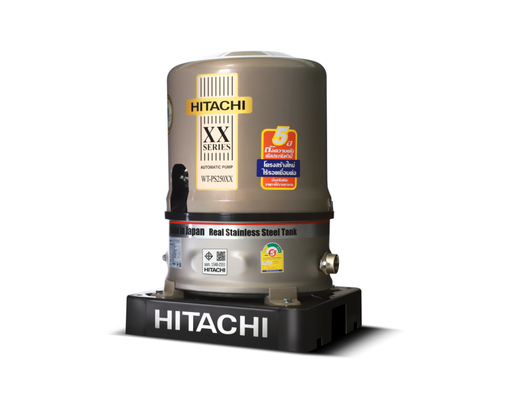 ปั๊มน้ำอัตโนมัติ HITACHI WT-PS250XX ถังสแตนเลส (250 วัตต์) ท่อ 1 นิ้ว Automatic water pump stainless steel tank