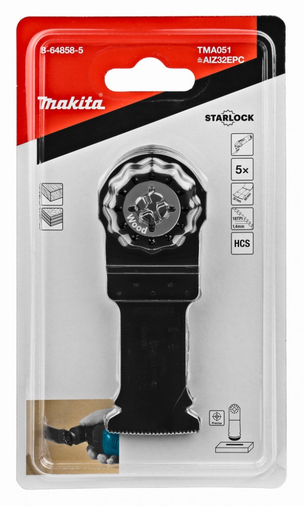 ใบตัดเอนกประสงค์ ชุด 5 ใบ MAKITA TMA051 ขนาด 32x50mm. (B-64858-5) (STARLOCK) Multipurpose cutting blade