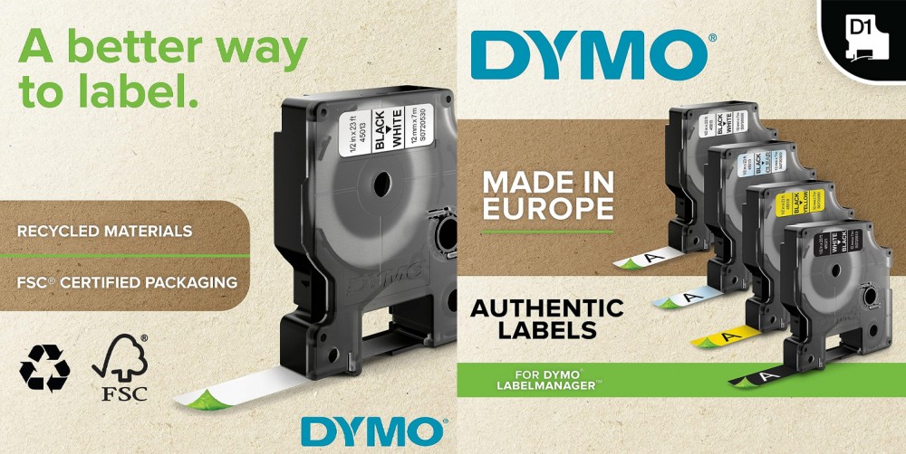 เทปติดฉลาก Dymo D1 Tape Label ขนาด 9 มม. x 7 ม. ดำ/ขาว