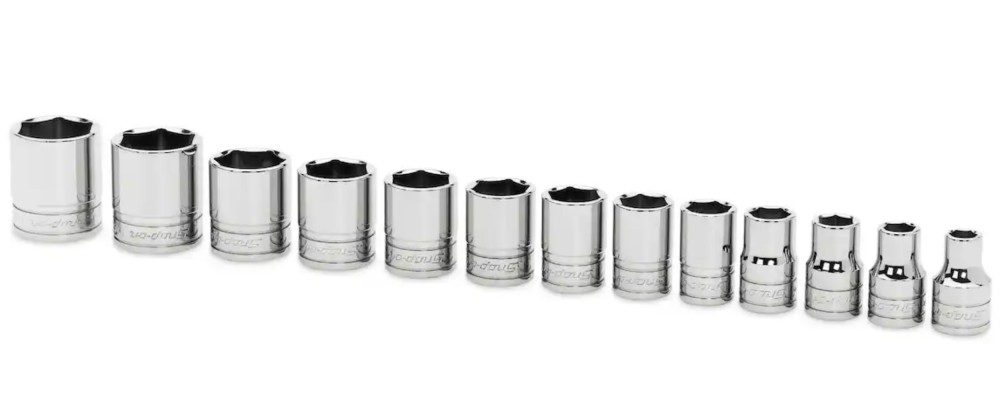 Snap-On 13 pc 1/2 inch Drive 6-Point SAE Flank Drive® Shallow Socket Set (3/8-1-1/8 inch)