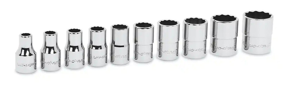 Snap-On 10 pc 1/4 inch Drive 12-Point SAE Flank Drive® Shallow Socket Set (3/16–9/16 inch)