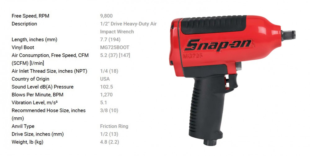 Snap-On 1/2 inch Drive Heavy-Duty Air Impact Wrench (Red)