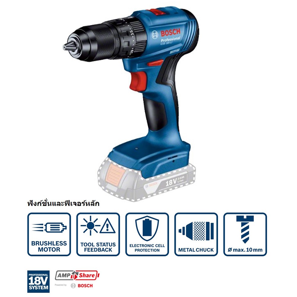ชุดสุดคุ้ม สว่านกระแทกไร้สาย BOSCH GSB 185-LI + เครื่องเจียรไร้สาย BOSCH GWS 180 LI (พร้อมแท่นชาร์จและเเบตเตอรี่)