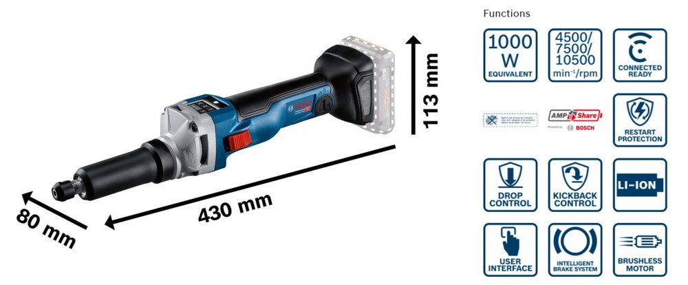 เครื่องเจียรคอตรงไร้สาย BOSCH GGS 18V-10 SLC (ตัวเปล่า)