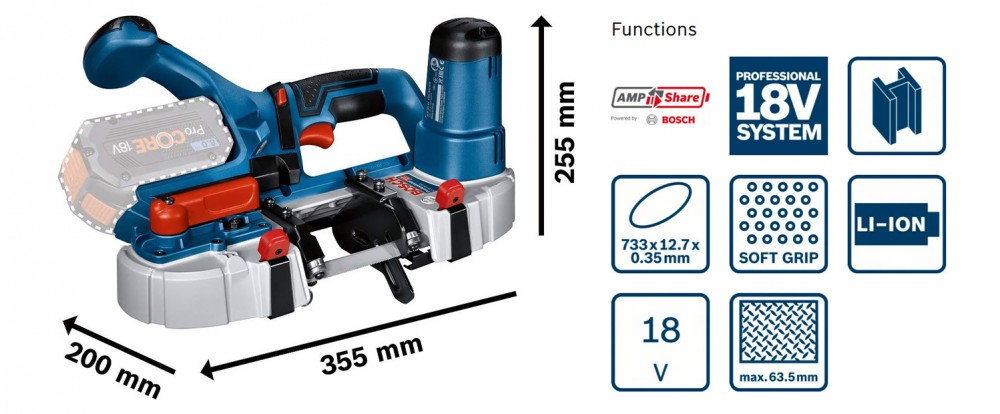 เลื่อยสายพานไร้สาย BOSCH รุ่น GCB 18V-63 (ตัวเปล่า)
