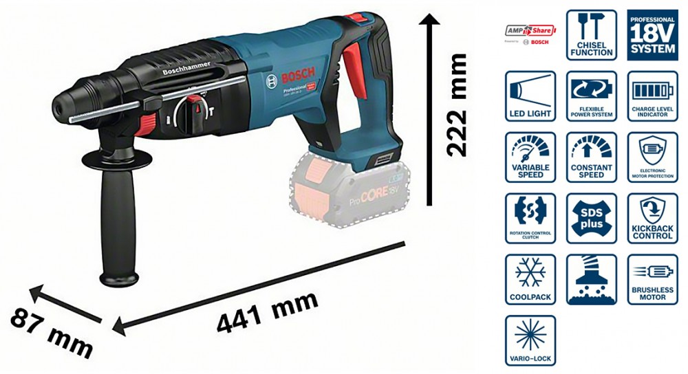 สว่านโรตารี่ไร้สาย 18V BOSCH GBH 18V-26 D (ตัวเปล่า)