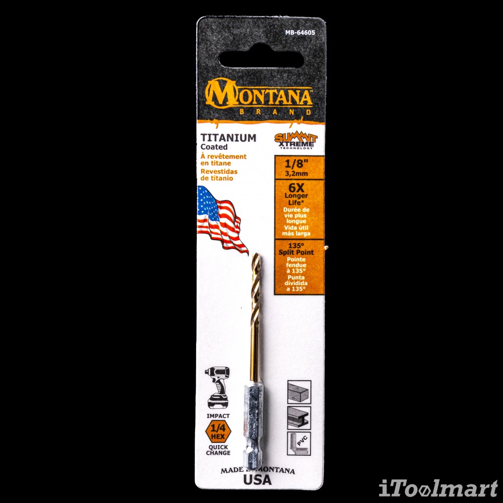 ดอกสว่านเจาะเหล็กอย่างดี MONTANA MB-64605 ก้าน HEX ขนาด 1/8 นิ้ว 3.2 mm