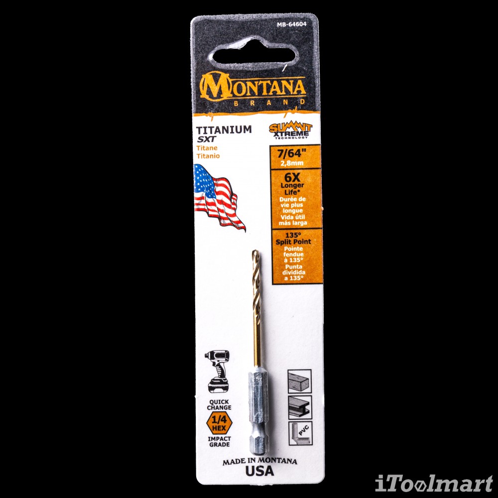 ดอกสว่านเจาะเหล็กอย่างดี MONTANA MB-64604 ก้าน HEX ขนาด 7/64 นิ้ว 2.8 mm