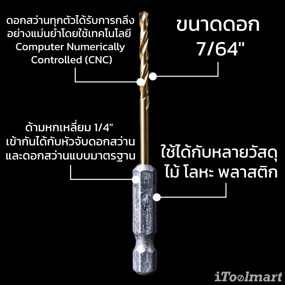 ดอกสว่านเจาะเหล็กอย่างดี MONTANA MB-64604 ก้าน HEX ขนาด 7/64 นิ้ว 2.8 mm