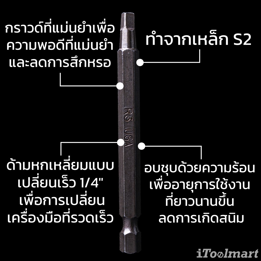 ดอกไขควงหัวสี่เหลี่ยม MONTANA MB-65735 เบอร์ SQ3 ยาว 7.6 cm