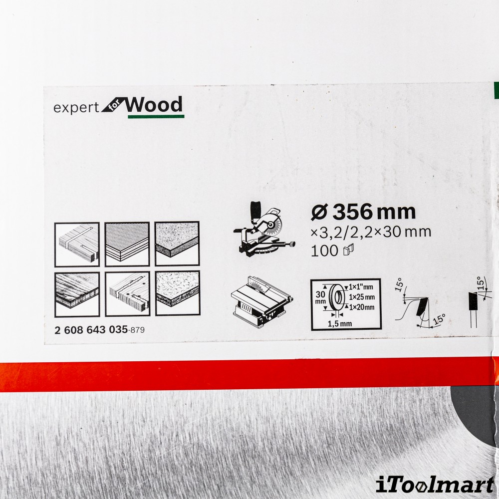 ใบเลื่อยวงเดือน BOSCH 2 608 643 035 ขนาด 14 นิ้ว 100 ฟัน (ตัดไม้)