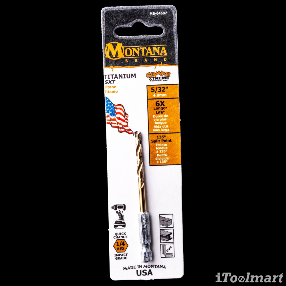 ดอกสว่านเจาะเหล็กอย่างดี MONTANA MB-64607 เคลือบไทเทเนียม ก้าน HEX ขนาด 5/32 นิ้ว 4.0 mm
