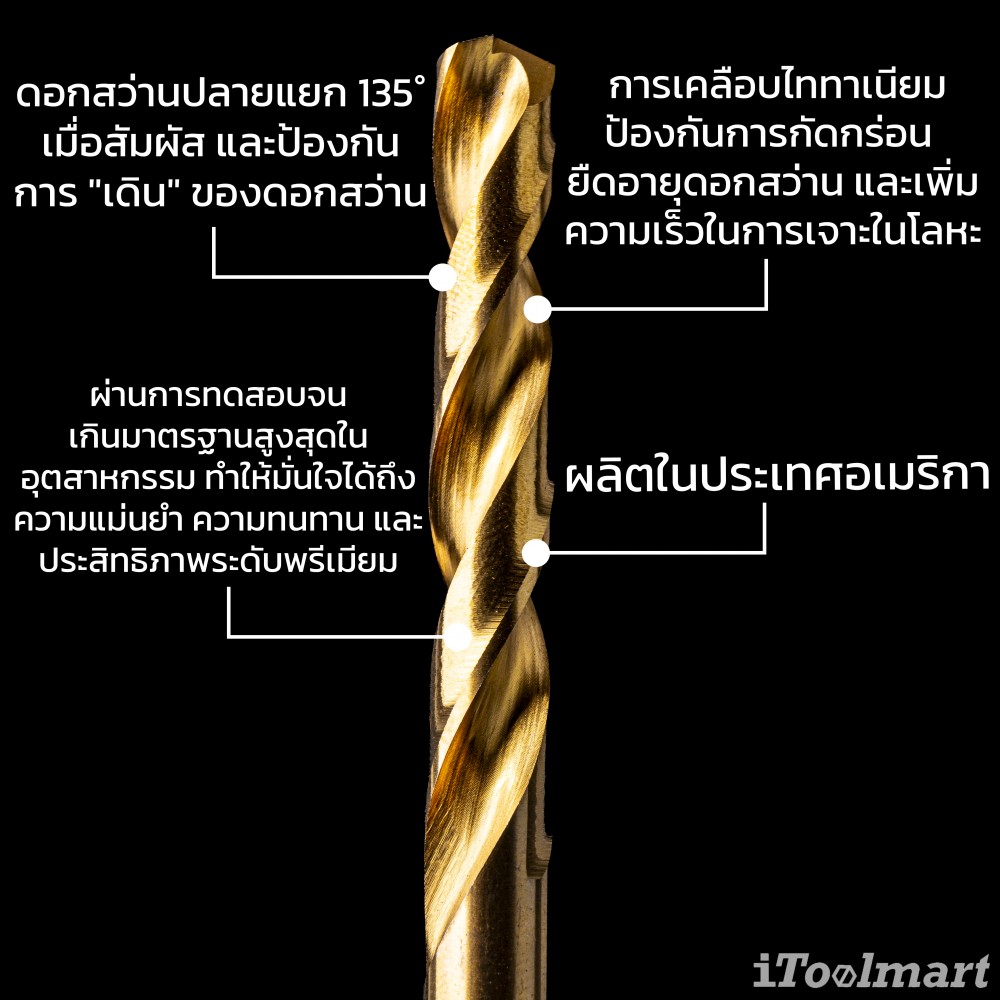 ดอกสว่านเจาะเหล็กอย่างดี MONTANA MB-64617 เคลือบไทเทเนียม ก้าน HEX ขนาด 5/16 นิ้ว 7.9 mm