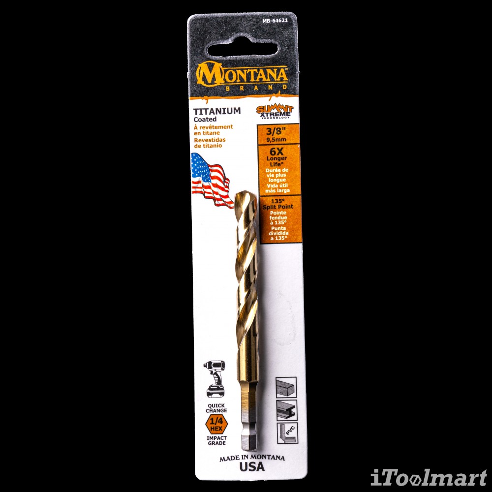 ดอกสว่านเจาะเหล็กอย่างดี MONTANA MB-64621 เคลือบไทเทเนียม ก้าน HEX ขนาด 3/8 นิ้ว 9.5 mm