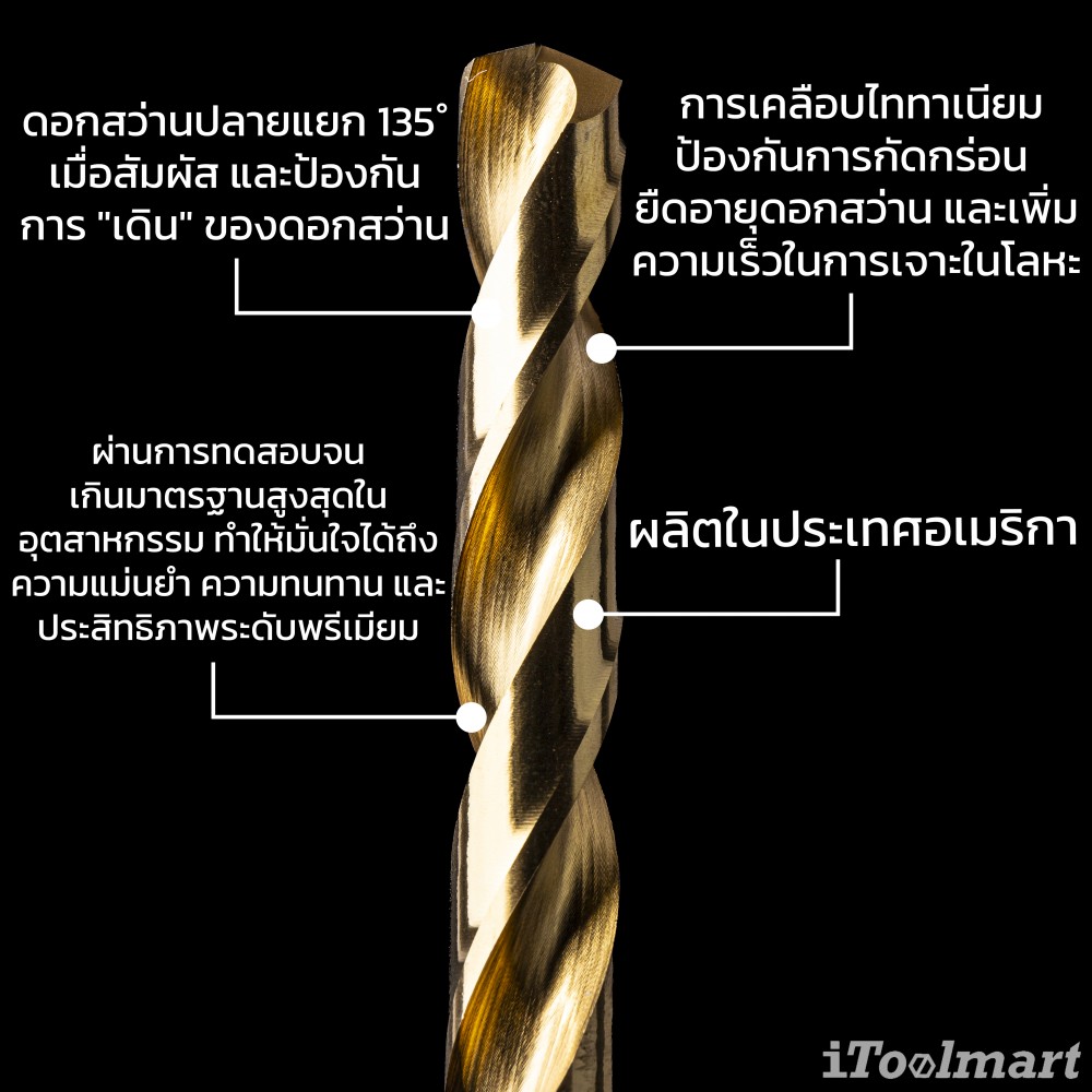 ดอกสว่านเจาะเหล็กอย่างดี MONTANA MB-64621 เคลือบไทเทเนียม ก้าน HEX ขนาด 3/8 นิ้ว 9.5 mm