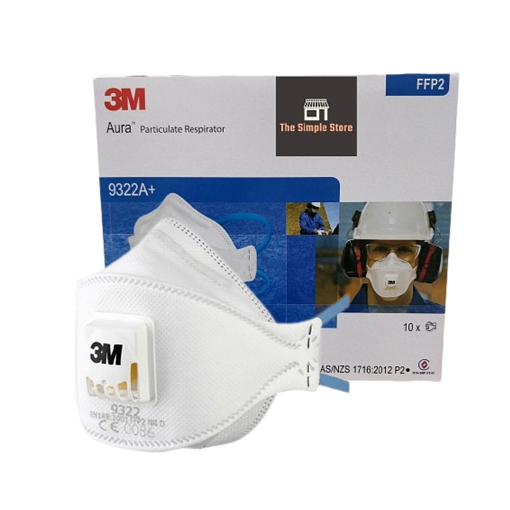 ผ้าปิดจมูก 3M 9322A+ Aura™ หน้ากาก FFP2 ป้องกันฝุ่น ละออง ฟูมโลหะ แบบพับได้ มีวาล์วระบายอากาศ (10ชิ้น)