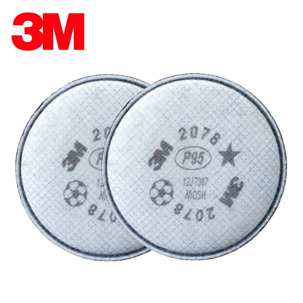 แผ่นกรอง 3M 2078 สำหรับกรองฝุ่น ละออง ฟูมโลหะ ไอระเหย สารตัวทำละลายและไอกรด ระดับเจือจาง, P95, (2ชิ้น)