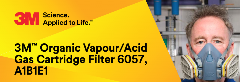 ตลับกรอง 3M 6057 ตลับกรองไอระเหยสารตัวทำละลายและกรดแก๊ส, A1B1E1 (2ชิ้น)