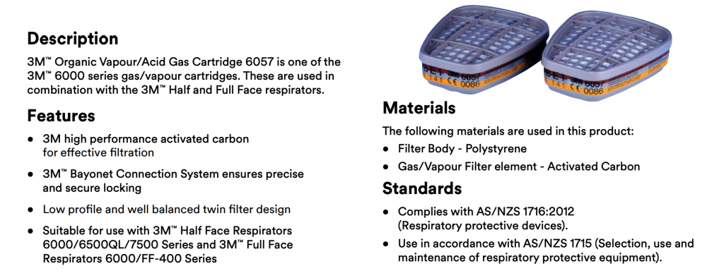ตลับกรอง 3M 6057 ตลับกรองไอระเหยสารตัวทำละลายและกรดแก๊ส, A1B1E1 (2ชิ้น)