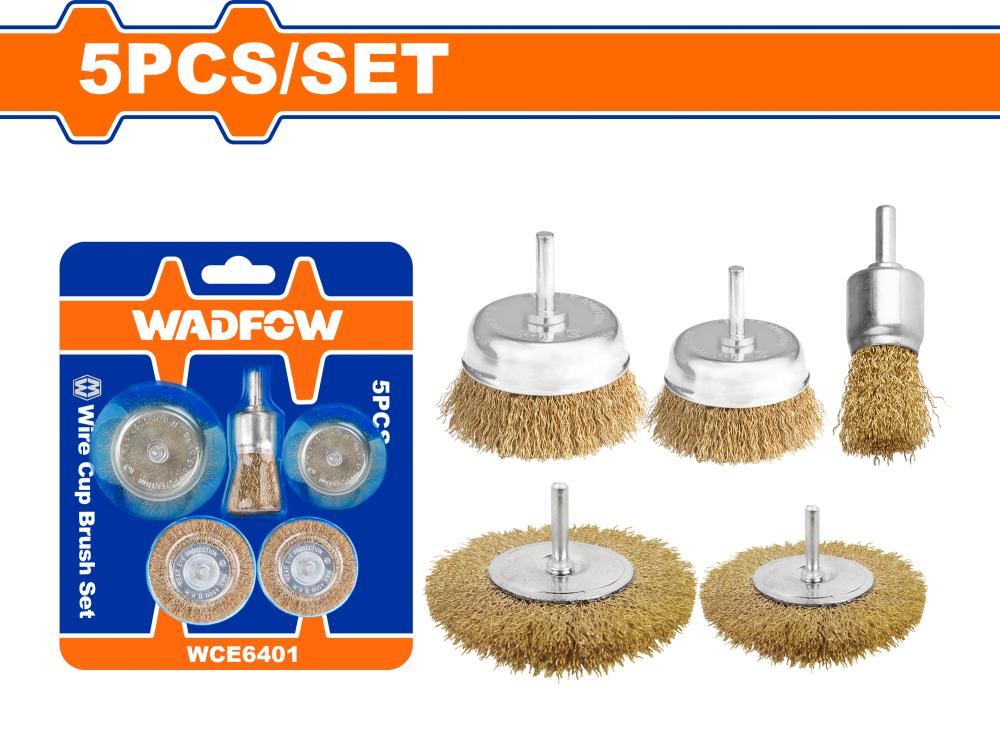 ชุดแปรงลวดกลม WADFOW WCE6401 แบบมีแกน (5ชิ้น)