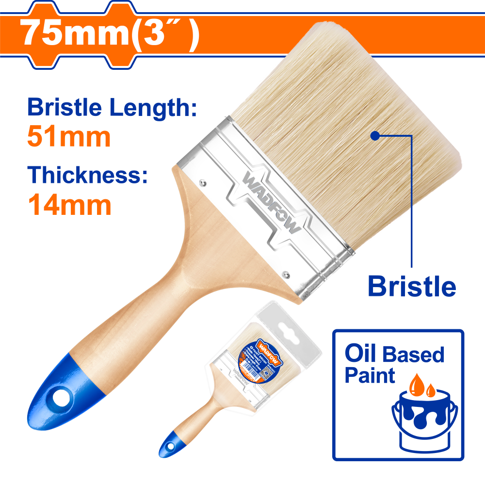 แปรงทาสี WADFOW WPB2903 ด้ามไม้ สำหรับสีน้ำมัน ขนาด 75 มม. (3 นิ้ว)
