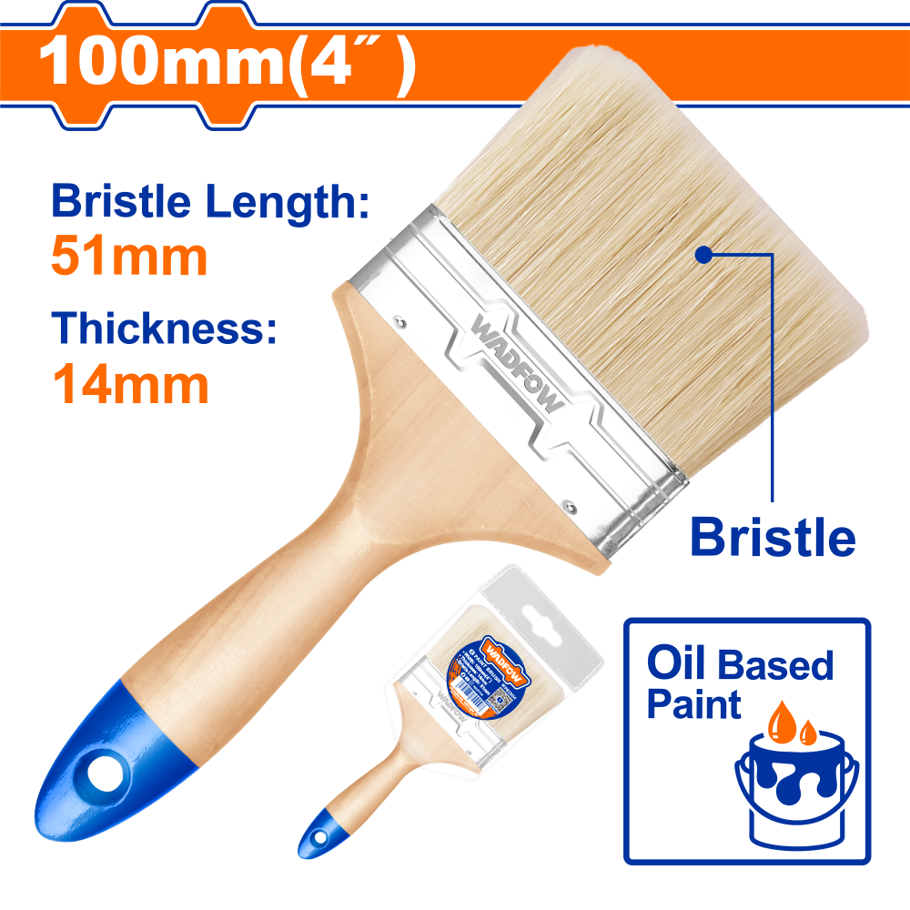 แปรงทาสี WADFOW WPB2904 ด้ามไม้ สำหรับสีน้ำมัน ขนาด 100 มม. (4 นิ้ว)