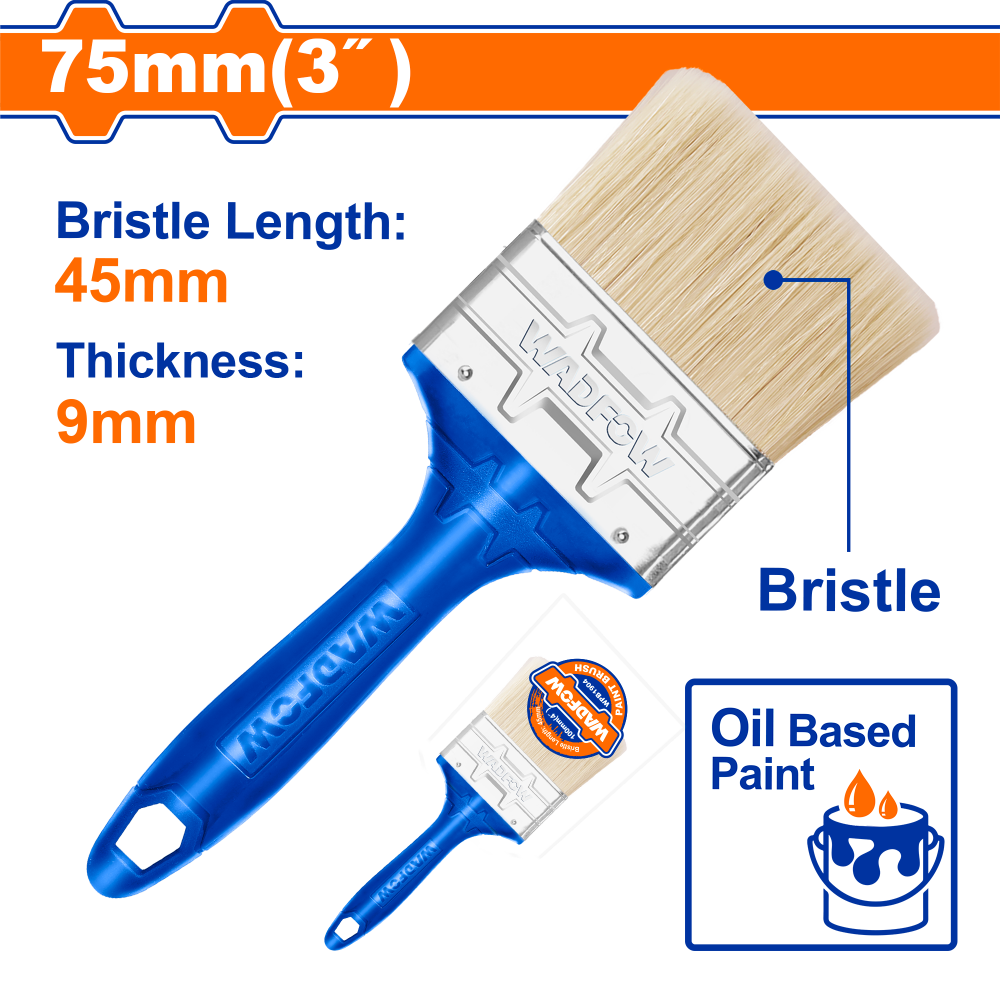 แปรงทาสี WADFOW WPB1903 ด้ามพลาสติก สำหรับสีน้ำมัน ขนาด 75 มม. (3 นิ้ว)