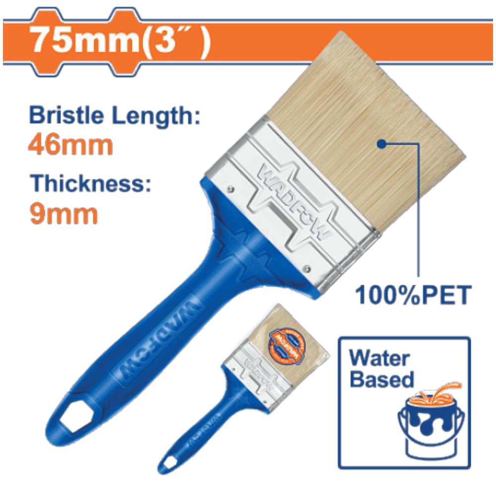 แปรงทาสี WADFOW WPB4903 ด้ามพลาสติก สำหรับสีน้ำ ขนาด 75 มม. (3 นิ้ว)