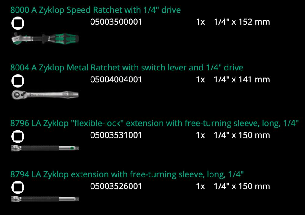 ชุดบล็อก Wera Kraftform Kompakt Zyklop MS1 Metal/Speed ขนาด 1/4 นิ้ว พร้อมลูกบล็อก (8 ชิ้น) 05135949001