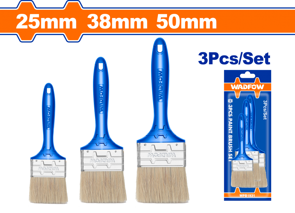 ชุดแปรงทาสี WADFOW WPB1931 ด้ามพลาสติก สำหรับสีน้ำมัน ขนาด 25, 38, 50 มม. (3 ชิ้น)