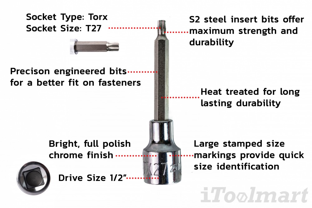 ลูกบล็อกเดือยโผล่ หัวทอกซ์ 1 2 นิ้ว SATA 25103 ขนาด T27x100 mm