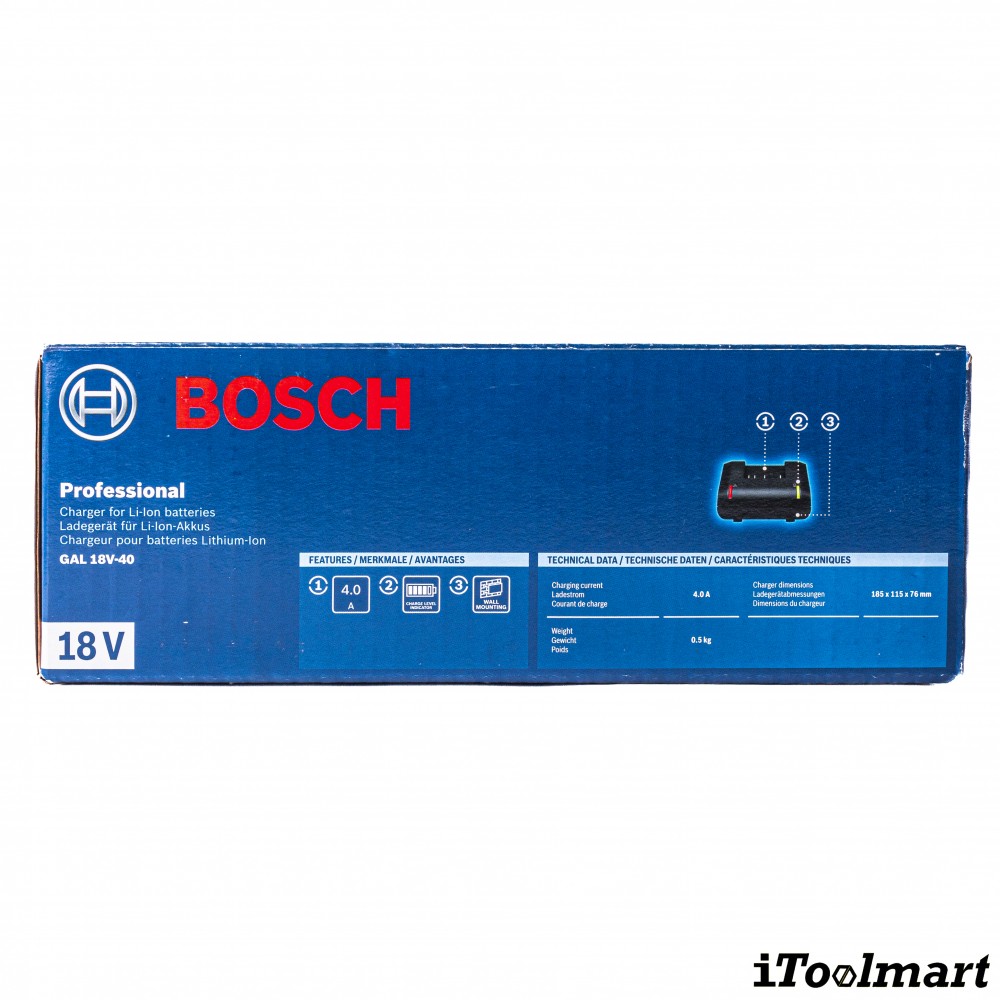แบตเตอรี่ BOSCH Starter Kit GBA 18V  4Ah  1 ก้อน แท่นชาร์จ รุ่น GAL 18V 40