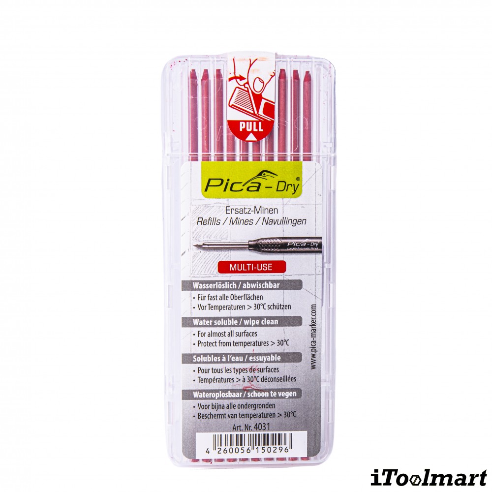 ไส้ดินสอ PICA DRY refills 4031 แดง ขนาด 2 8 mm  สำหรับเขียนทุกวัสดุ เขียนแล้วลบออกได้