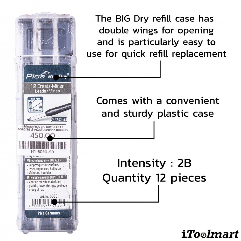 ไส้ดินสอ PICA BIG DRY refills 6030 SB สำหรับเขียนทุกวัสดุ เขียนแล้วลบออกได้ง่าย