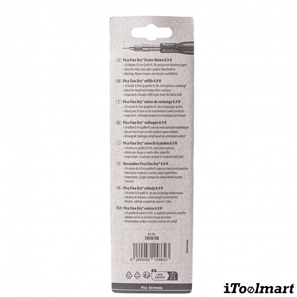 ไส้ดินสอ PICA Fine Dry Graphite lead 7050 SB H ขนาด 0 9 mm สำหรับเขียนหลายวัสดุ