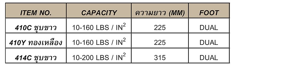 เกจ์วัดลม Condor 410C แบบชุบขาว ความยาว 225 มม.