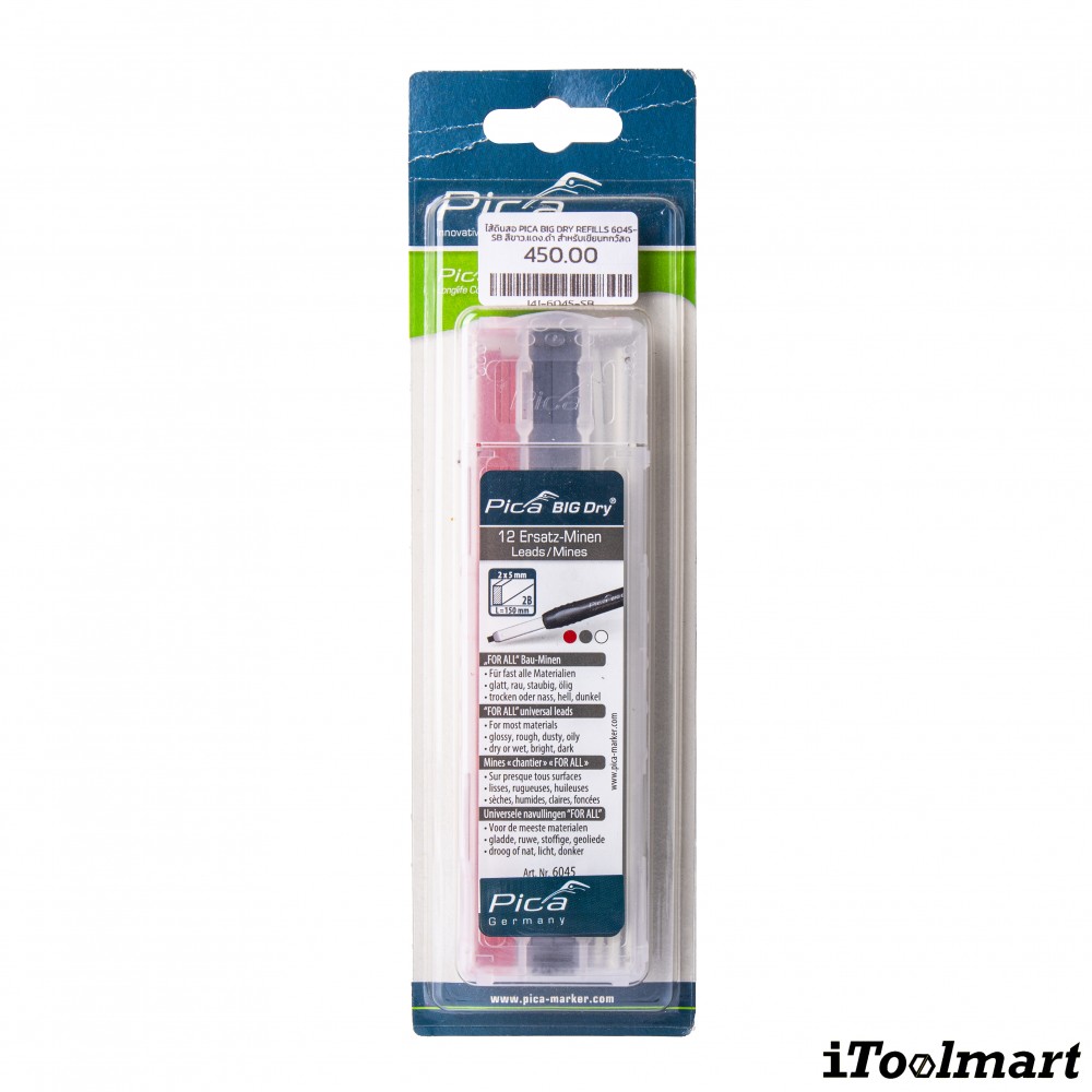 ไส้ดินสอ PICA BIG DRY refills 6045 SB สีขาว แดง ดำ สำหรับเขียนทุกวัสดุ เขียนแล้วลบออกได้ง่าย