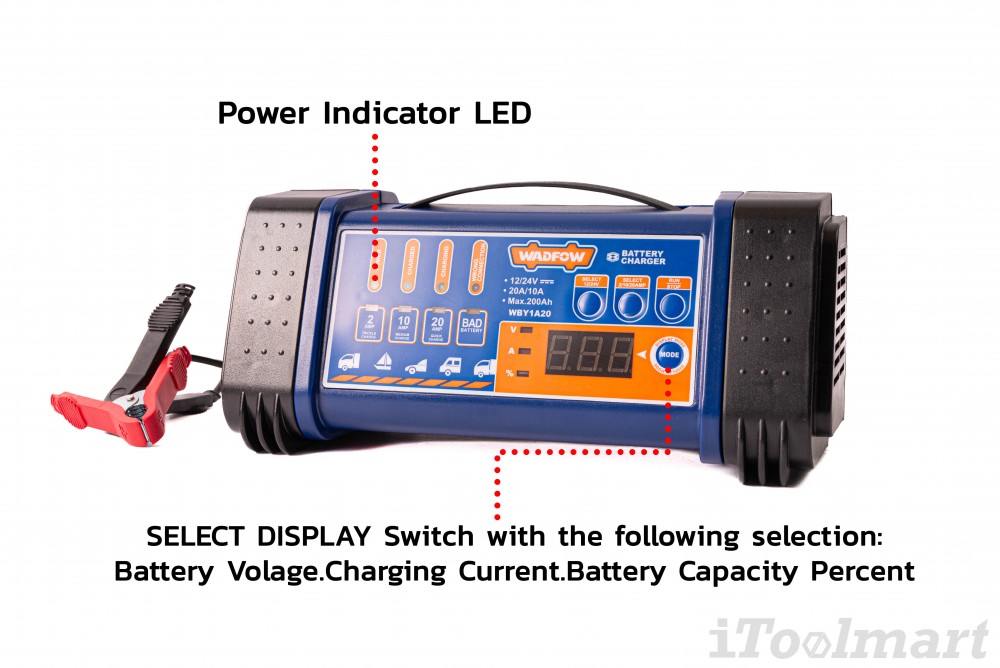 เครื่องชาร์จแบตเตอรี่ WADFOW WBY1A20 แรงดันไฟฟ้าในการชาร์จ 12V 24V