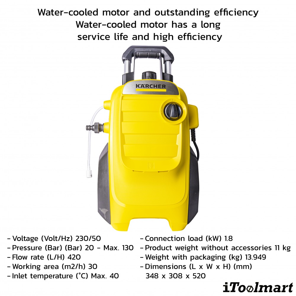 เครื่องฉีดน้ำแรงดันสูง Karcher K4 COMPACT 130 บาร์ 1 637 500 0 เครื่องฉีดน้ำแรงดันสูง Karcher K4 COMPACT 130 บาร์ 1 637 500 0