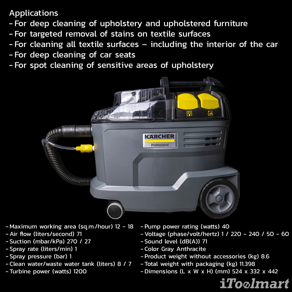 เครื่องซักพรม แบบดูดกลับ Karcher Puzzi 8 1 แรงดันไฟฟ้า 220   240 โวลต์ 1 100 240 0
