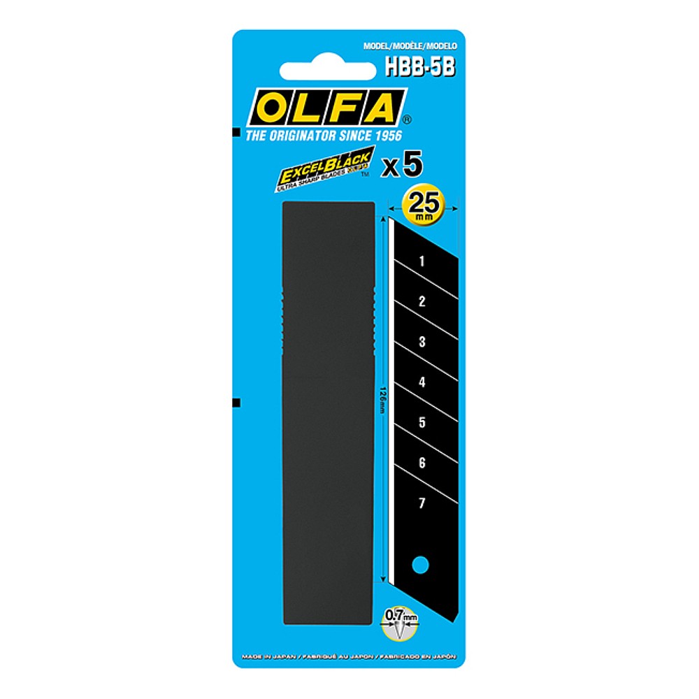 ใบมีดคัตเตอร์ OLFA HBB-5B Extra Heavy-Duty Black Blades ขนาด 25 มม. (5 ชิ้น)